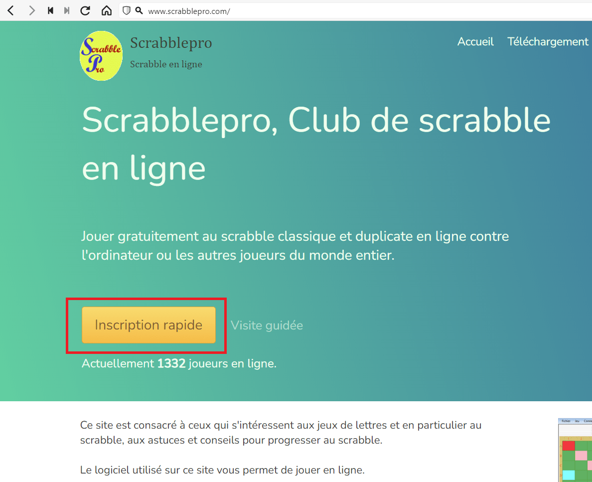 Page d'accueil Scrabble pro